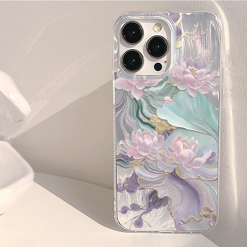 Phone Cases Xr Iphone - Dreamy Purple Lotus Print Aesthetic Phone